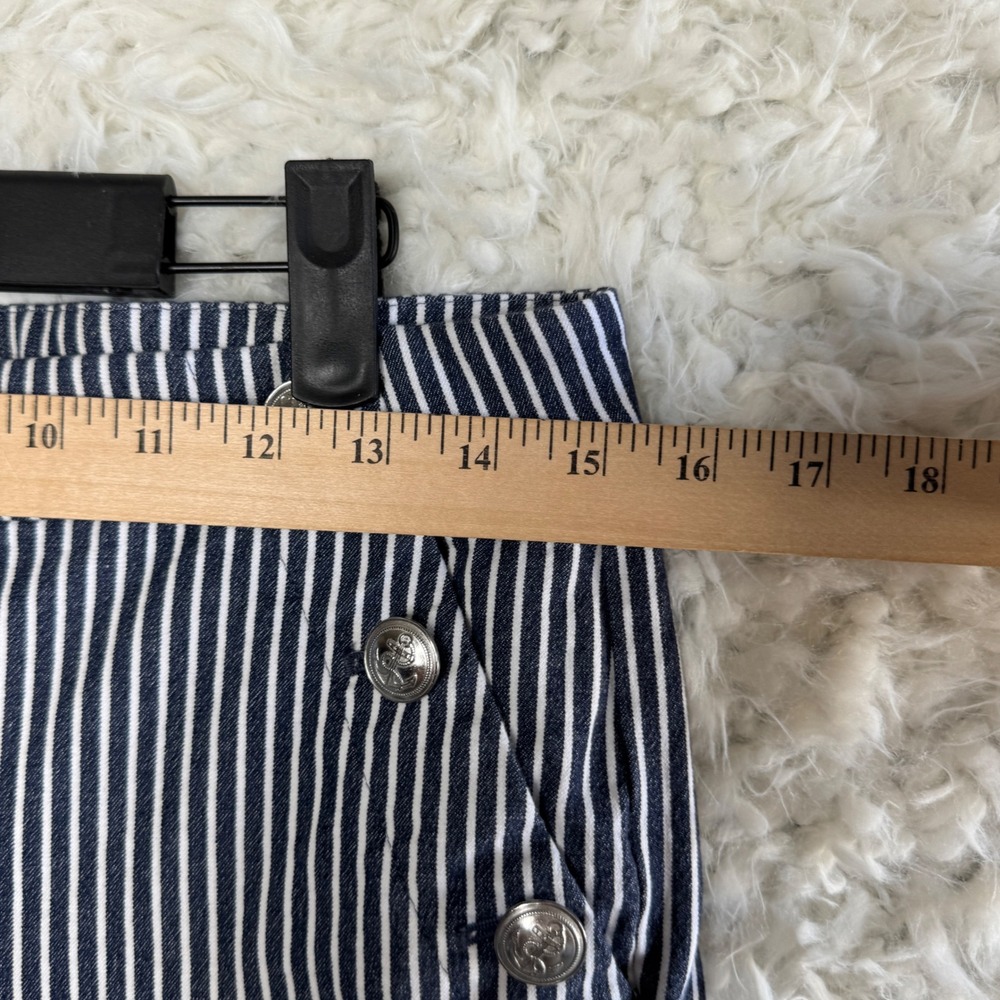Loft Riviera Slim‎ Blue White Striped Cropped Pants Size 4P Button Accent Career - Picture 3 of 8